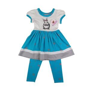 Jelly The Pug Girls Bunny Knit Dress Legging Set Outfit Short Sleeve Size 2T NWT